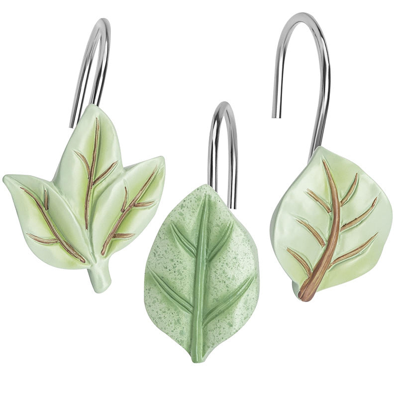 12 pcs/box, 2 boxes Exquisite Leaf Decor Shower Curtain Hooks Stainless Steel