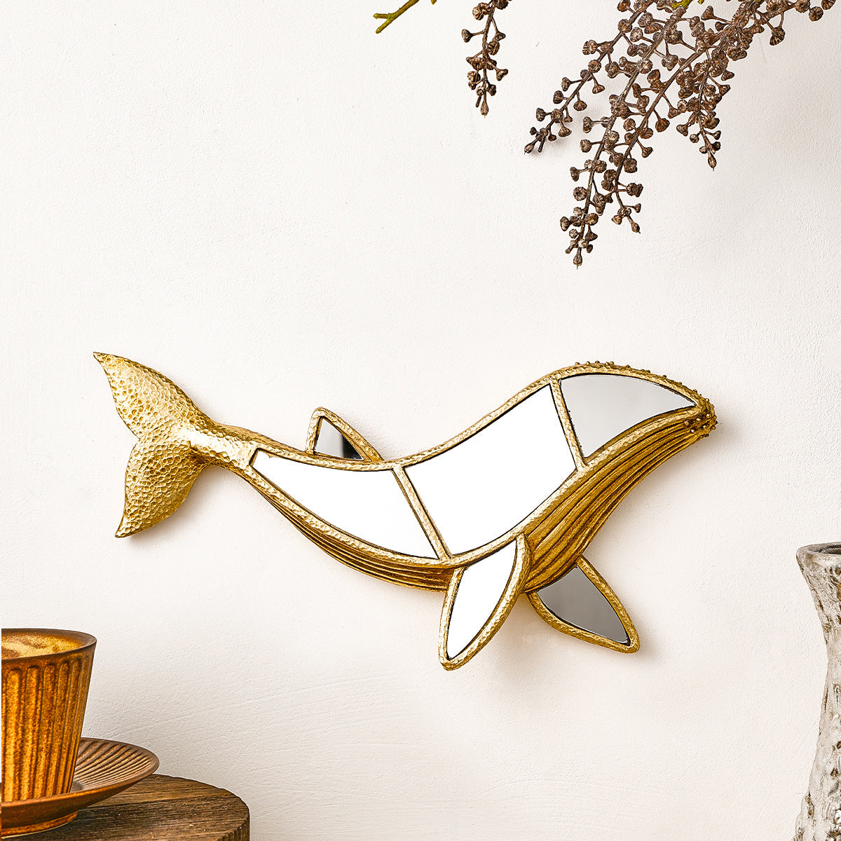 Golden whale mirror wall decoration