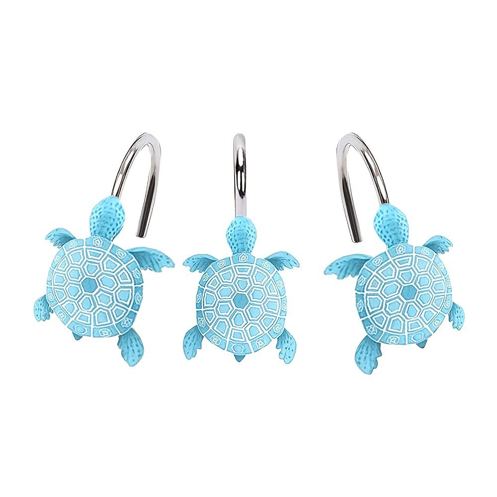 Blue Turtle-Shaped No-Drill Stainless Steel Resin Hook for Shower Curtain
