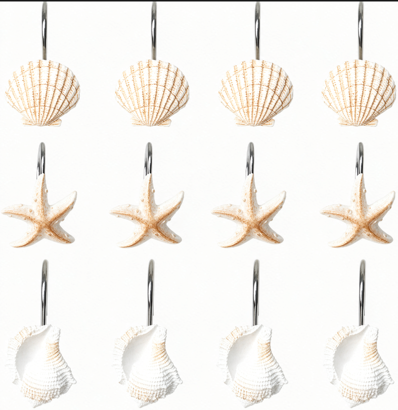 Resin starfish conch shell shower curtain hook double