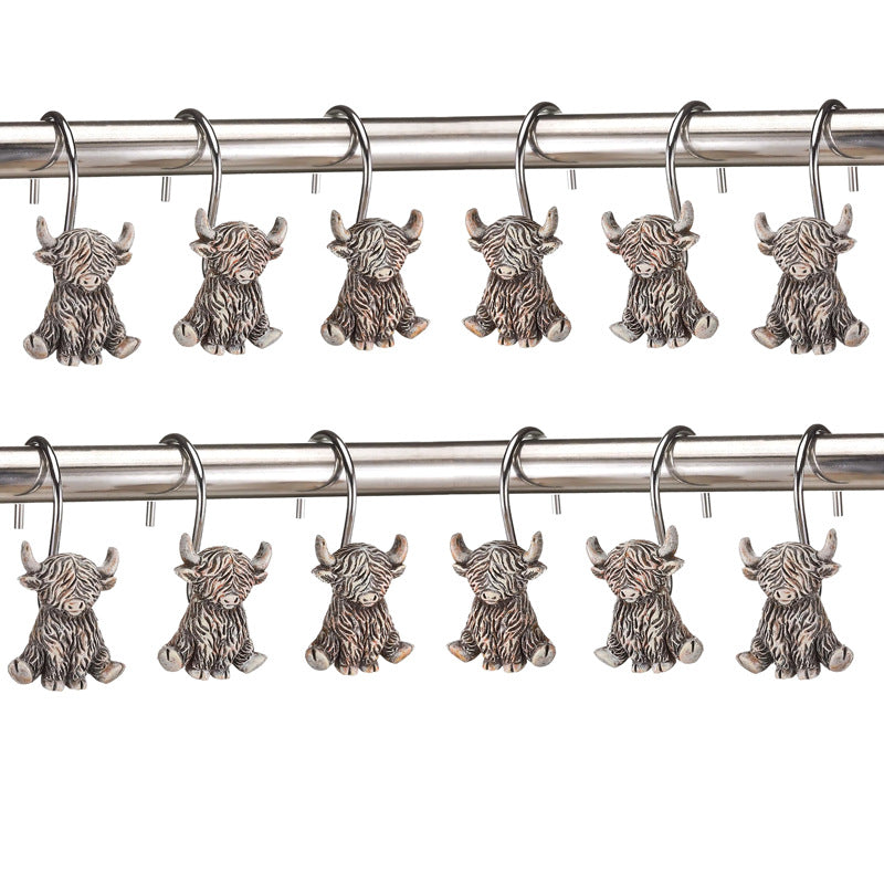 Mini Highland Cow Shower Curtain Hooks, Rust-Proof Stainless Steel