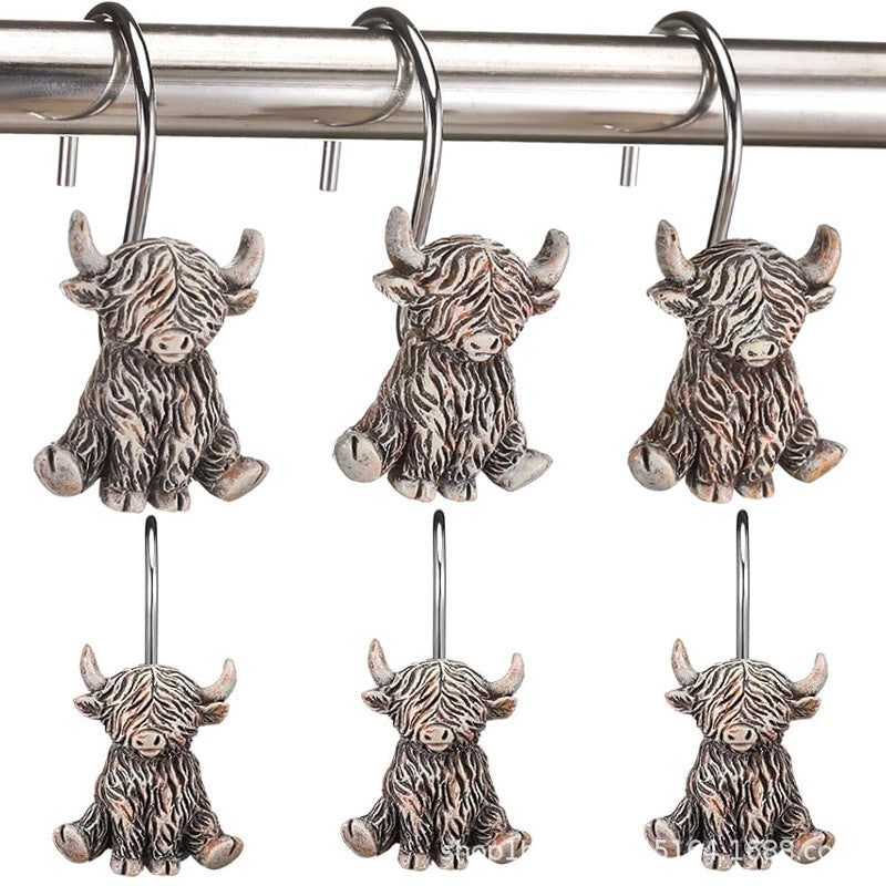 Mini Highland Cow Shower Curtain Hooks, Rust-Proof Stainless Steel