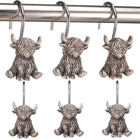Mini Highland Cow Shower Curtain Hooks, Rust-Proof Stainless Steel