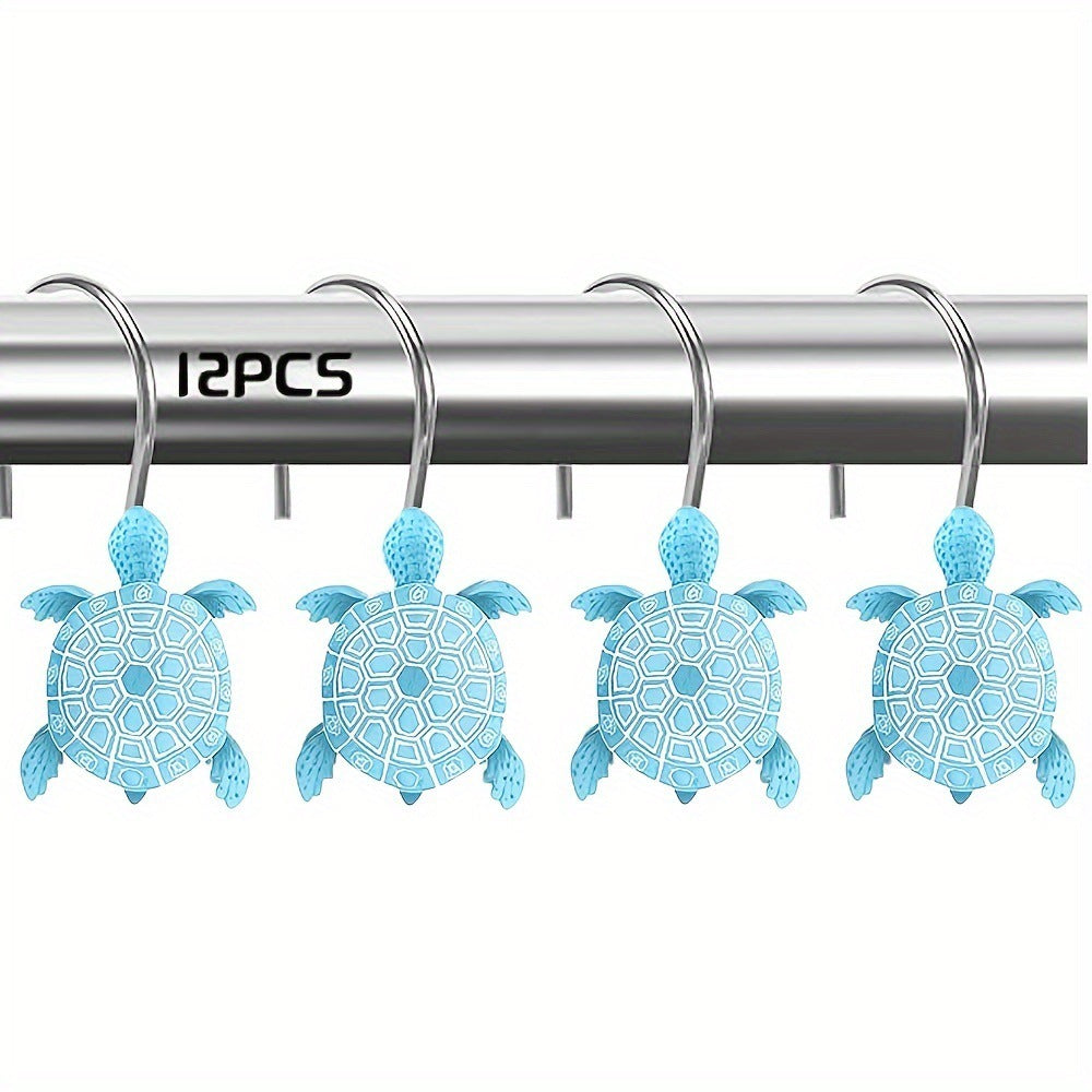Blue Turtle-Shaped No-Drill Stainless Steel Resin Hook for Shower Curtain