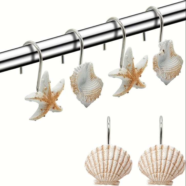 Resin starfish conch shell shower curtain hook double
