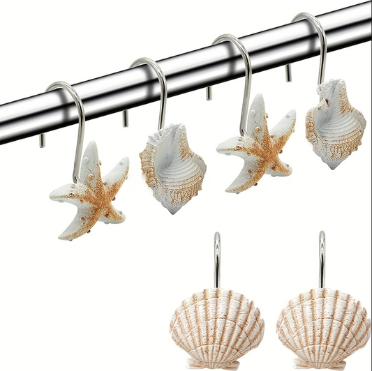 Resin starfish conch shell shower curtain hook double