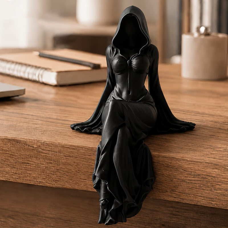 Dark Gothic Lady Reaper Sitting Pose Desktop Statue Figurine