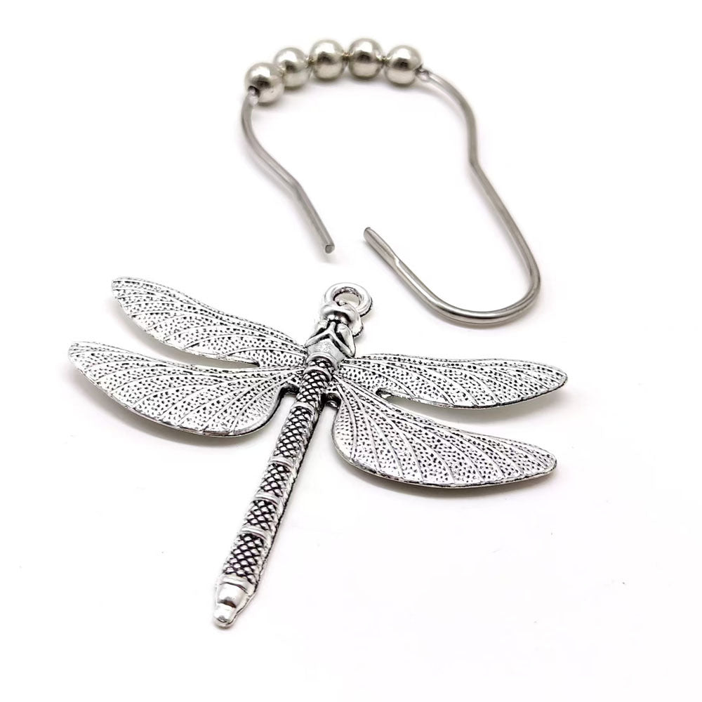 Stainless Steel Large Dragonfly Shower Curtain Rings with Ball Bearing - Bathroom Decor Hooks
