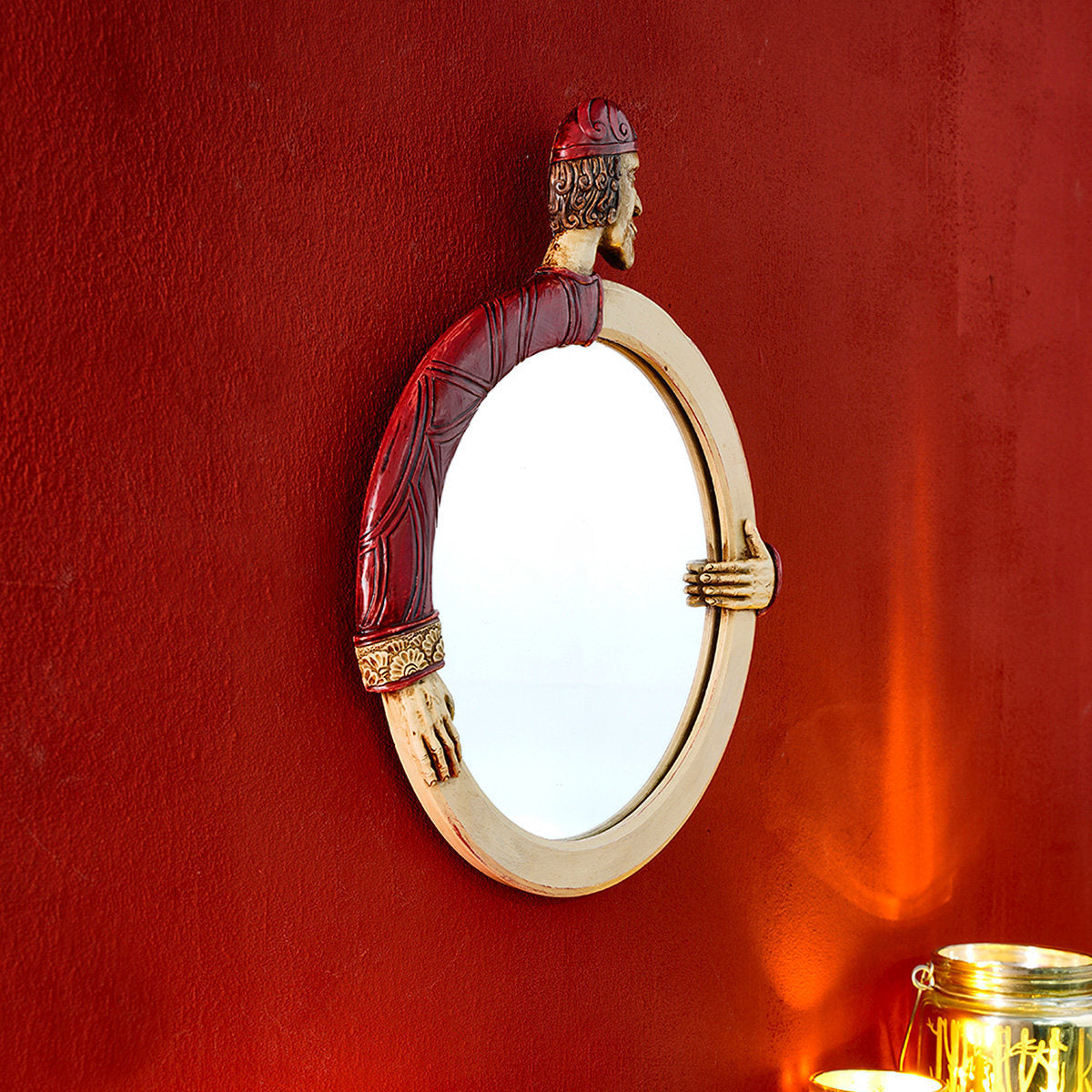 Circular decorative hanging mirror