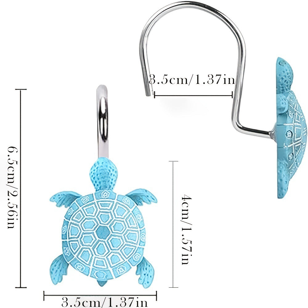 Blue Turtle-Shaped No-Drill Stainless Steel Resin Hook for Shower Curtain