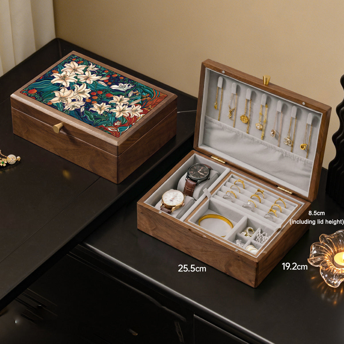 Solid wood desktop jewelry storage box
