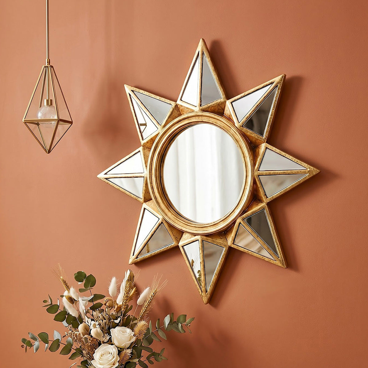 Golden octagonal star hanging mirror