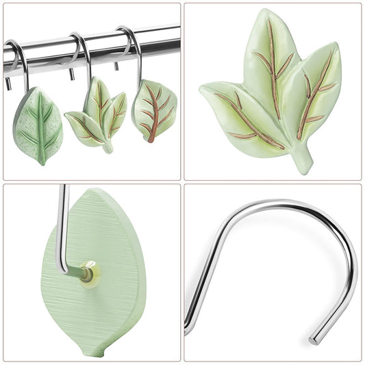 12 pcs/box, 2 boxes Exquisite Leaf Decor Shower Curtain Hooks Stainless Steel