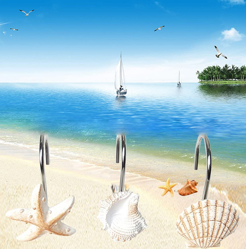 Resin starfish conch shell shower curtain hook double
