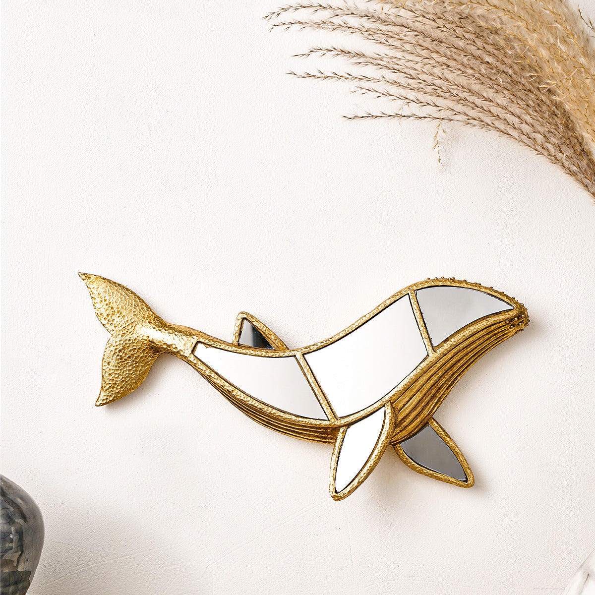 Golden whale mirror wall decoration