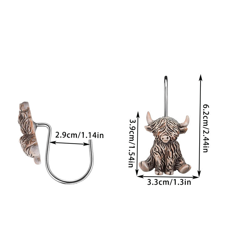 Mini Highland Cow Shower Curtain Hooks, Rust-Proof Stainless Steel