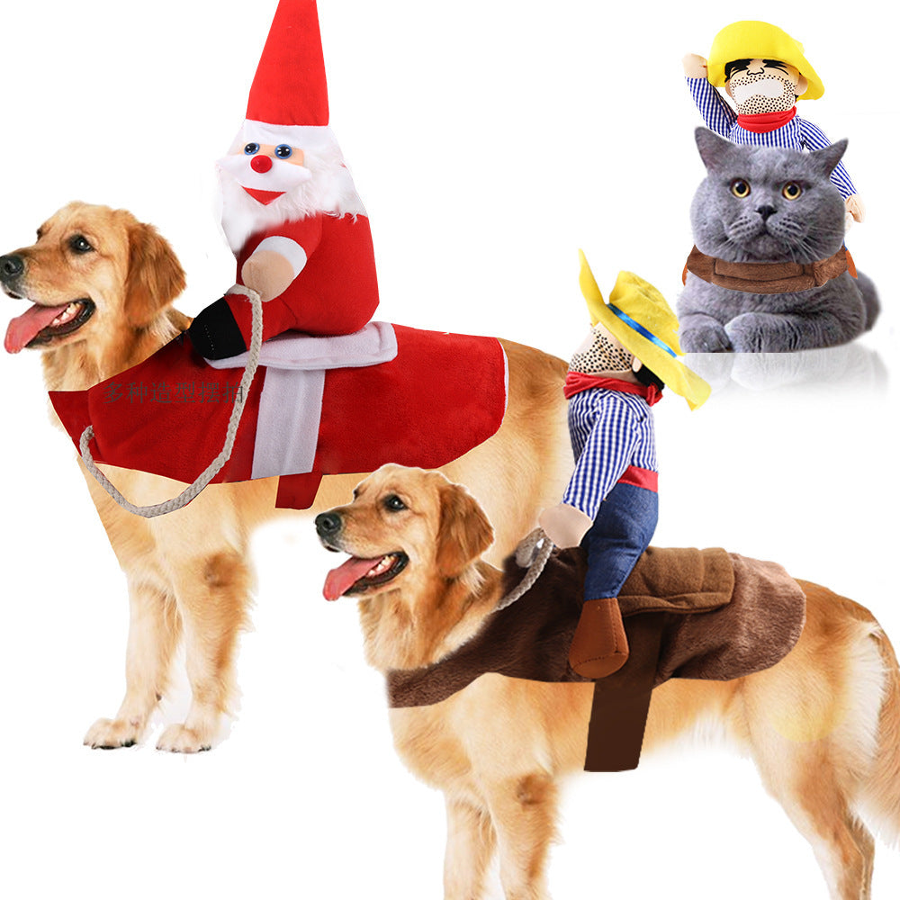 Dog and Cat Horse Riding and Santa Claus Costume