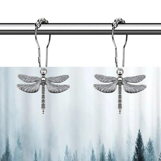 Stainless Steel Large Dragonfly Shower Curtain Rings with Ball Bearing - Bathroom Decor Hooks