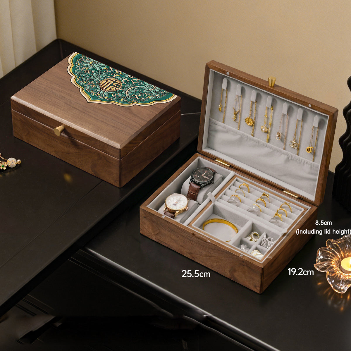 Solid wood desktop jewelry storage box