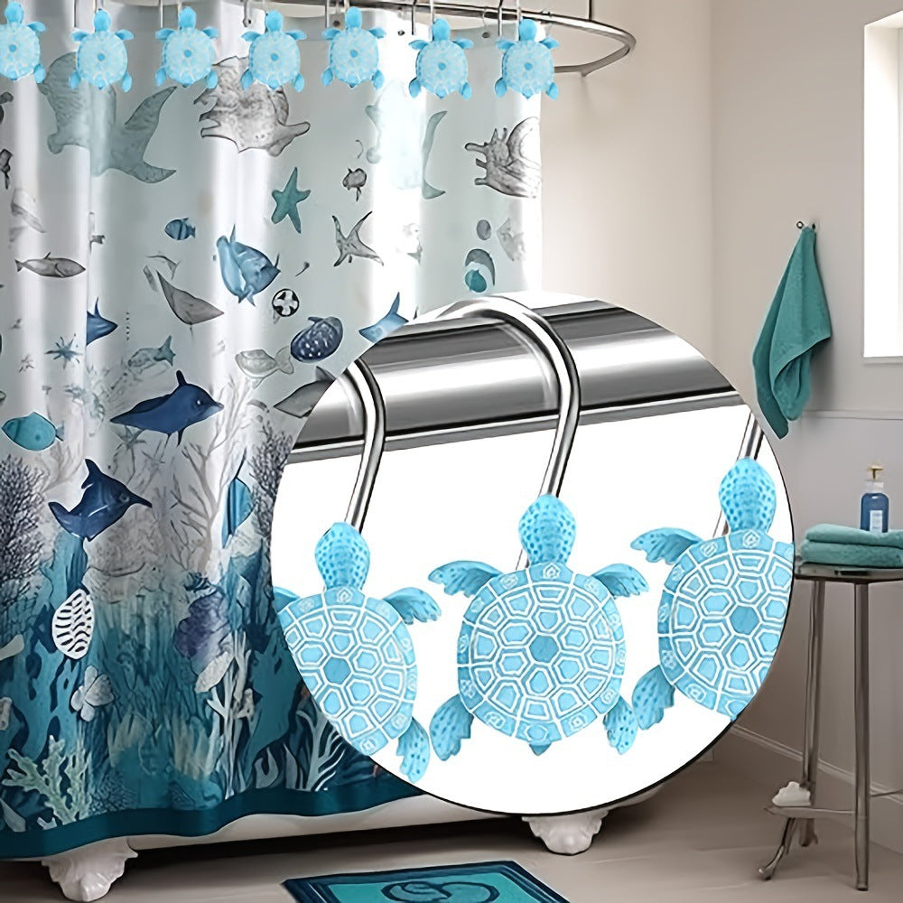 Blue Turtle-Shaped No-Drill Stainless Steel Resin Hook for Shower Curtain
