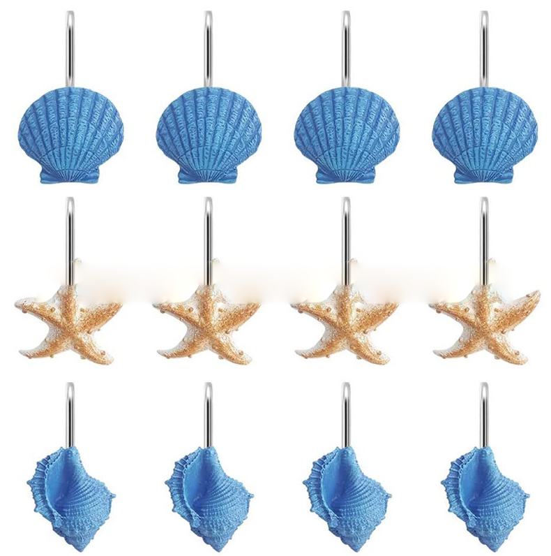 Resin starfish conch shell shower curtain hook double