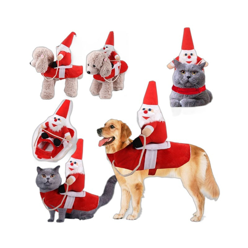 Dog and Cat Horse Riding and Santa Claus Costume