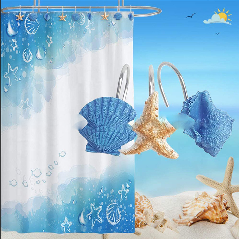 Resin starfish conch shell shower curtain hook double