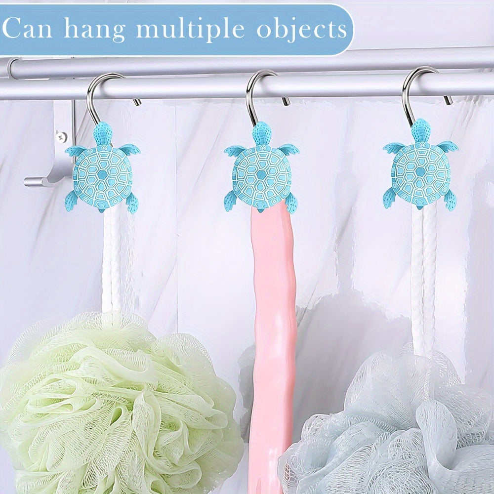 Blue Turtle-Shaped No-Drill Stainless Steel Resin Hook for Shower Curtain
